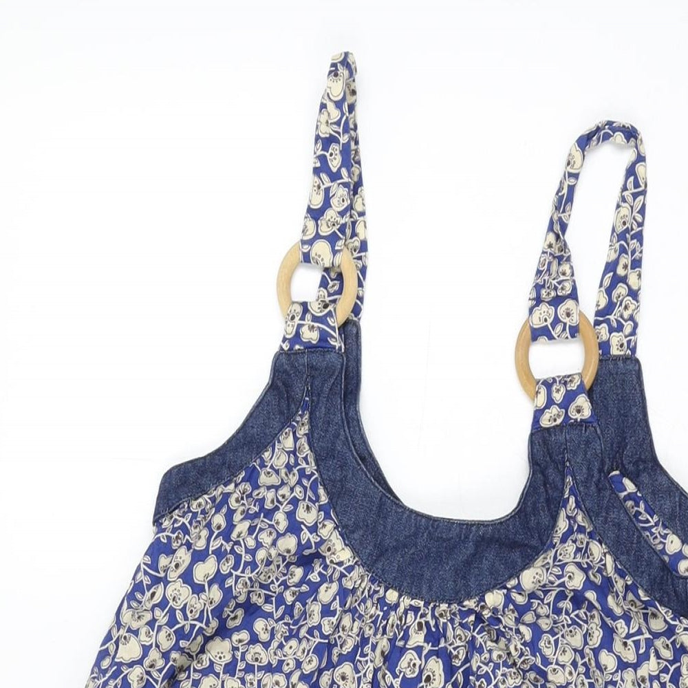 French Connection Womens Blue Floral Cotton Shift Size 6 Round Neck Pullover