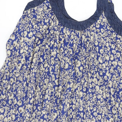 French Connection Womens Blue Floral Cotton Shift Size 6 Round Neck Pullover