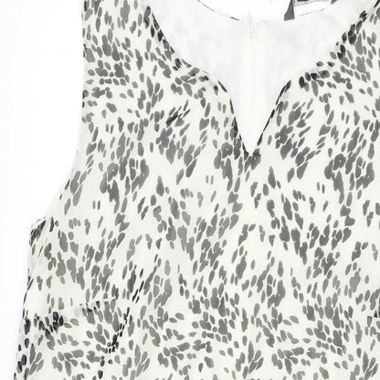 Bonmarché Womens White Geometric Polyester Shift Size 14 V-Neck Zip