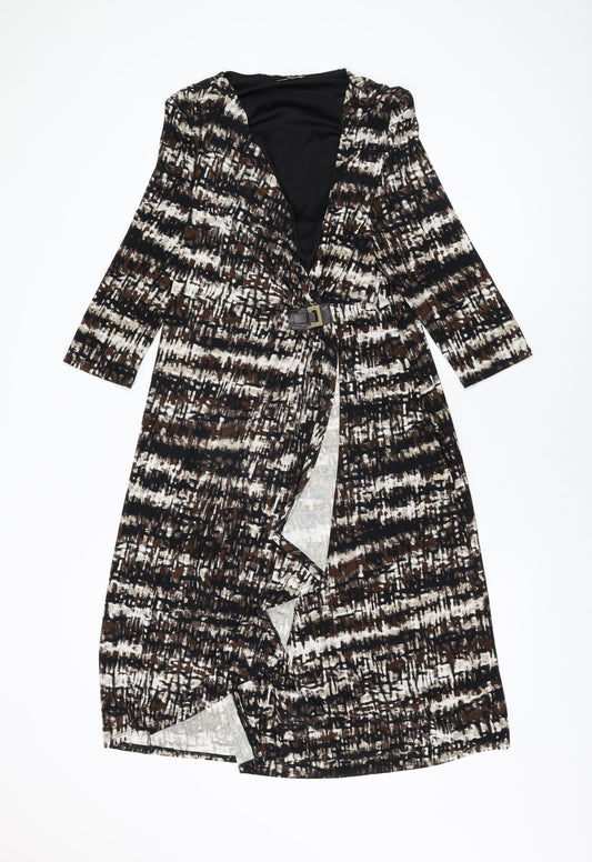 Country Casuals Womens Brown Geometric Polyester Bodycon Size L V-Neck Pullover