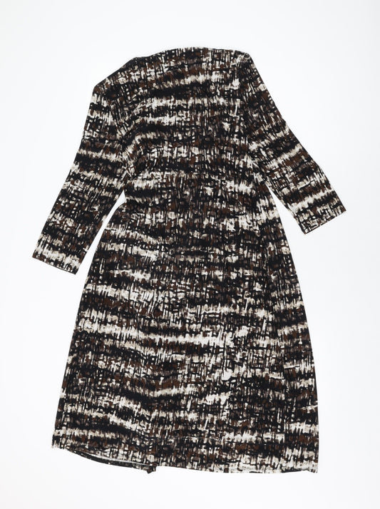 Country Casuals Womens Brown Geometric Polyester Bodycon Size L V-Neck Pullover