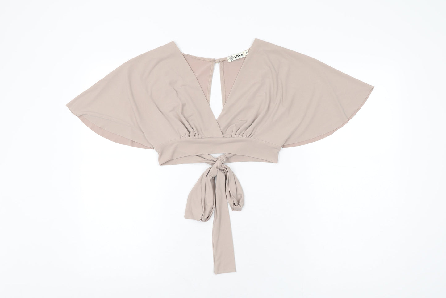 Womens UK Size S Love Beige Cropped T-Shirt