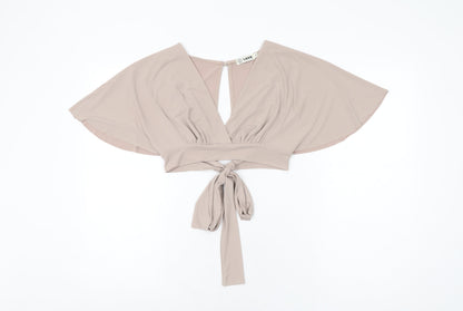 Womens UK Size S Love Beige Cropped T-Shirt