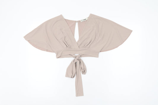 Womens UK Size S Love Beige Cropped T-Shirt