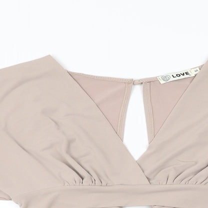 Womens UK Size S Love Beige Cropped T-Shirt