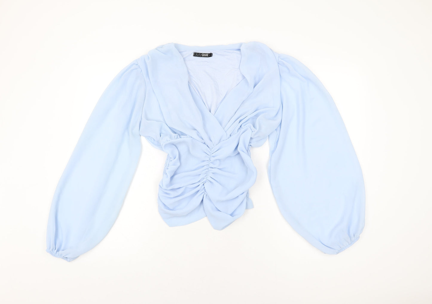 Quiz Womens Blue Polyester Basic Blouse Size L V-Neck