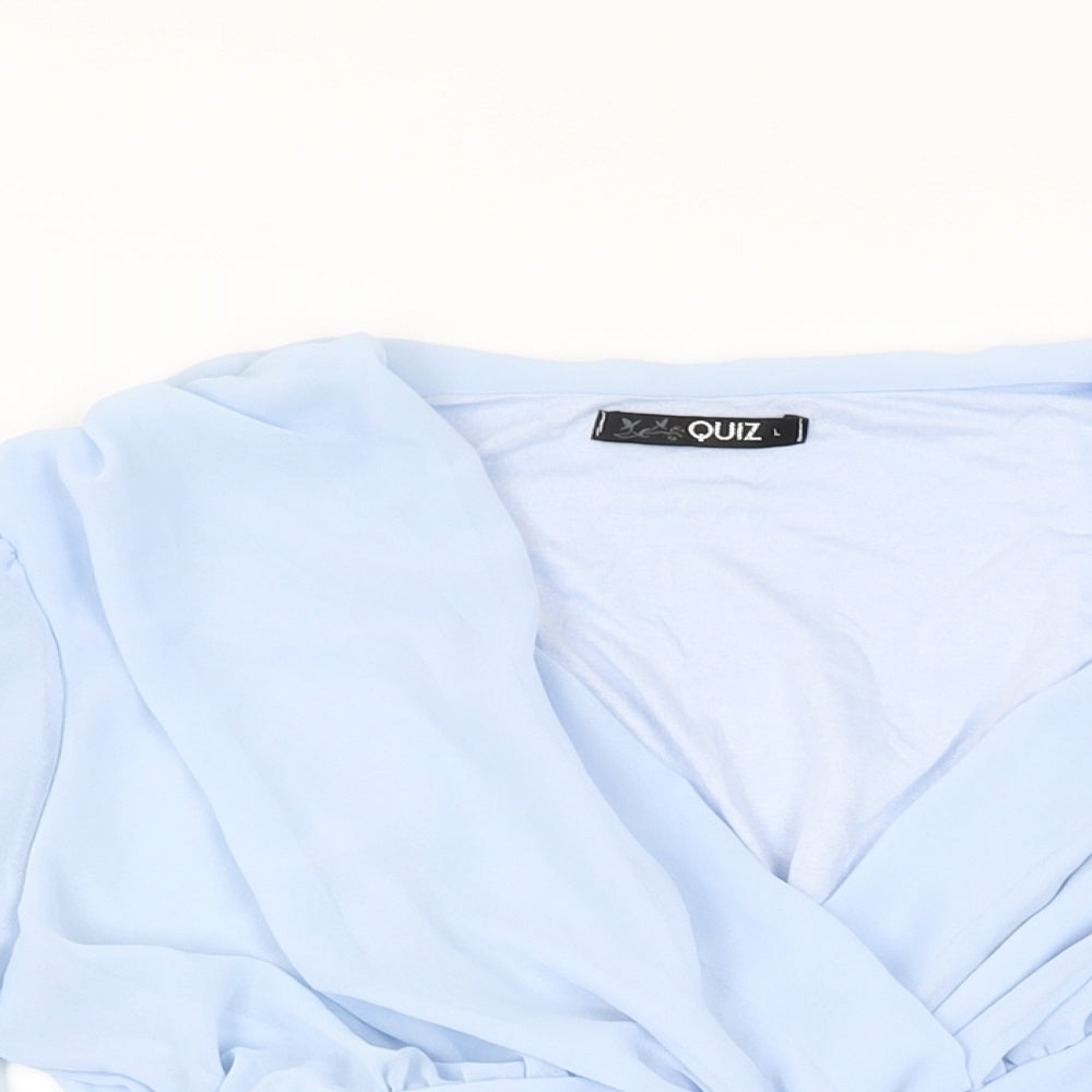 Quiz Womens Blue Polyester Basic Blouse Size L V-Neck