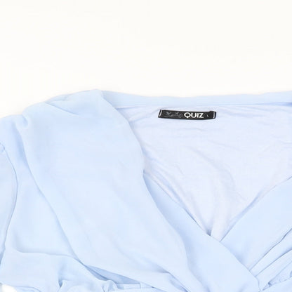 Quiz Womens Blue Polyester Basic Blouse Size L V-Neck