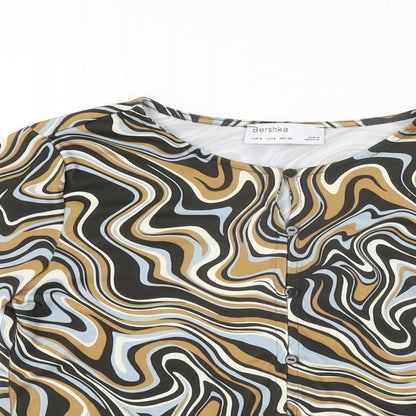 Bershka Womens Multicoloured Geometric Polyester Basic Button-Up Size S Round Neck