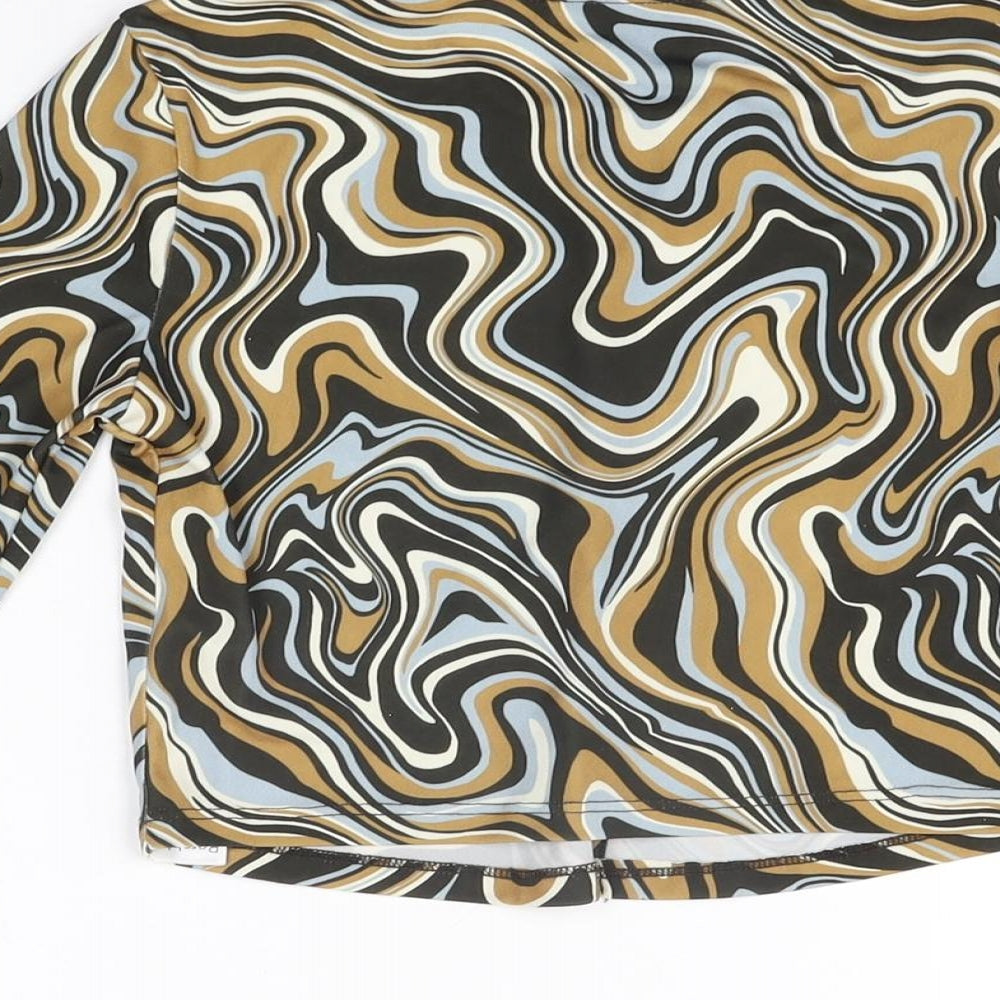 Bershka Womens Multicoloured Geometric Polyester Basic Button-Up Size S Round Neck