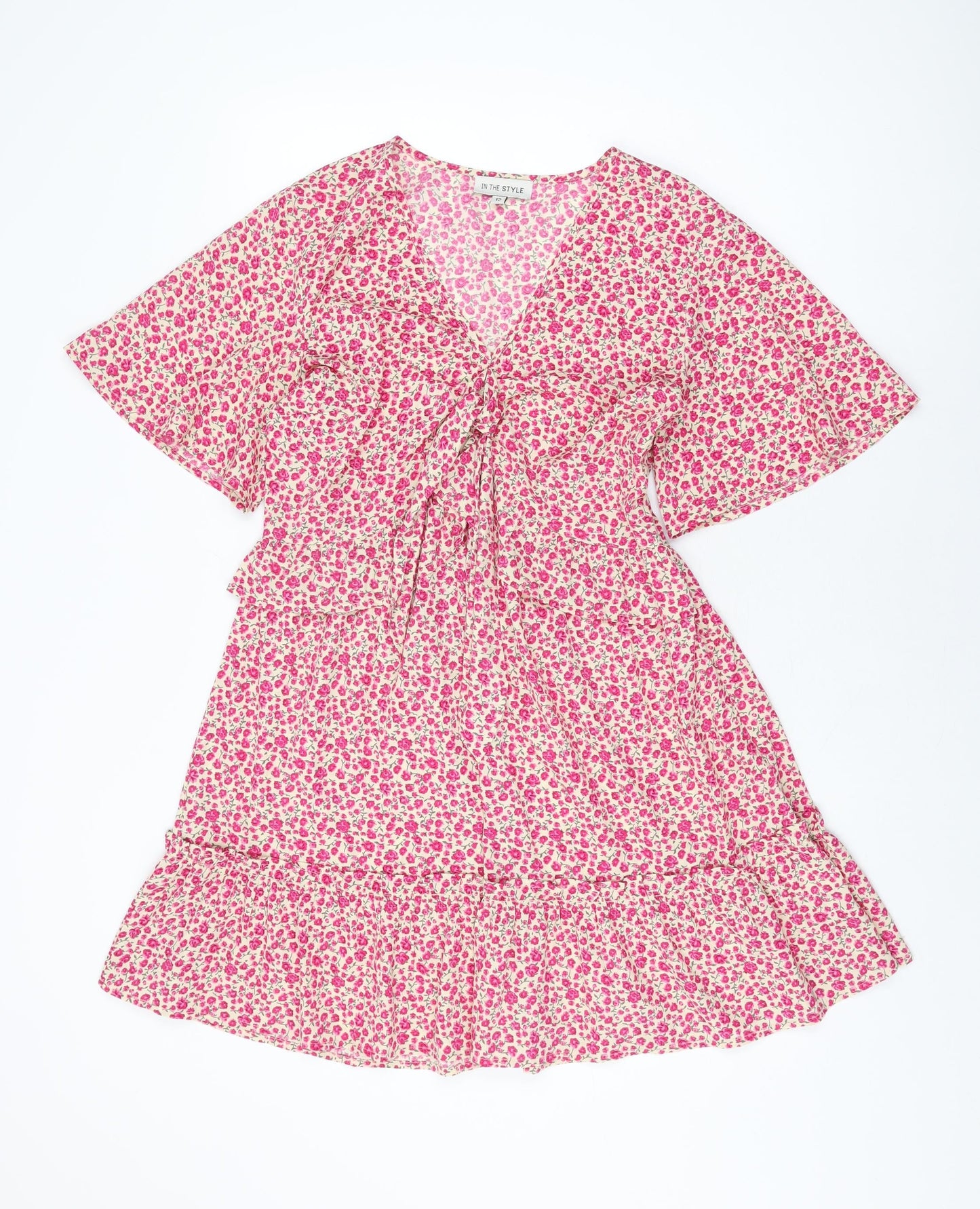 In the Style Womens Pink Floral Polyester Shift Size 12 V-Neck Zip