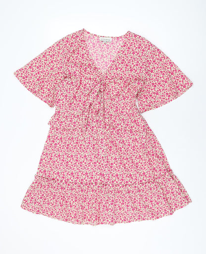 In the Style Womens Pink Floral Polyester Shift Size 12 V-Neck Zip