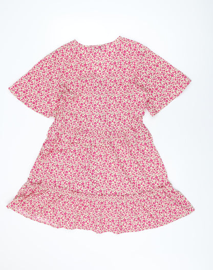 In the Style Womens Pink Floral Polyester Shift Size 12 V-Neck Zip