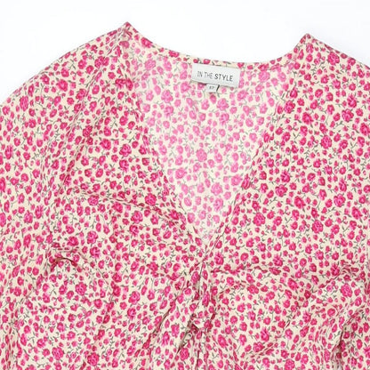 In the Style Womens Pink Floral Polyester Shift Size 12 V-Neck Zip