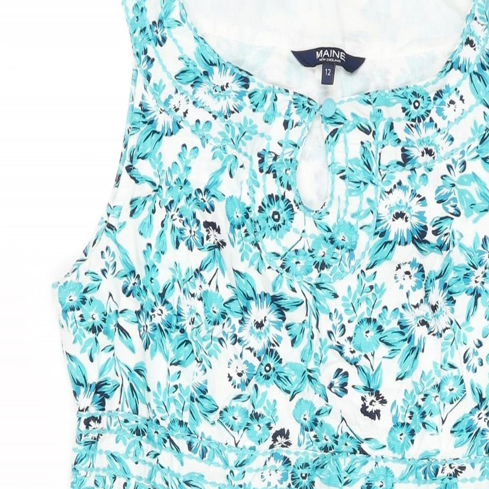 Maine Womens White Floral Cotton Bodycon Size 12 Round Neck Zip