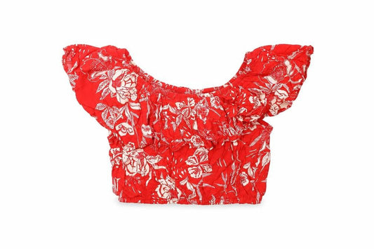 Womens UK Size 6 New Look Red Cropped T-Shirt
