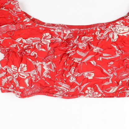 Womens UK Size 6 New Look Red Cropped T-Shirt