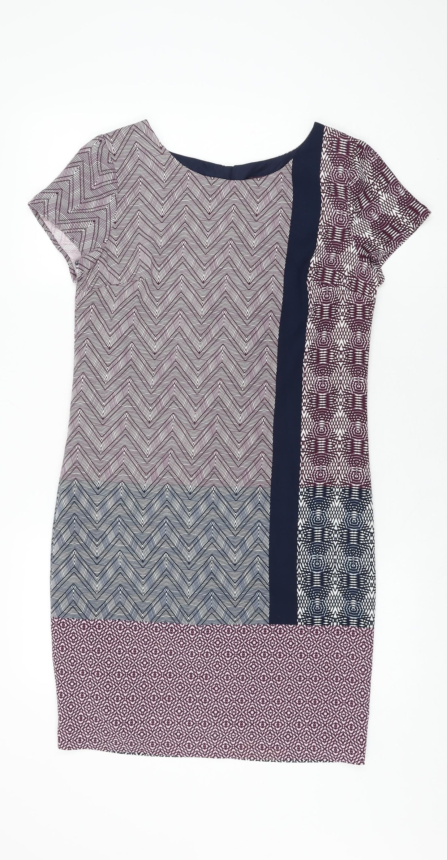 NEXT Womens Multicoloured Geometric Polyester Shift Size 6 Round Neck Zip