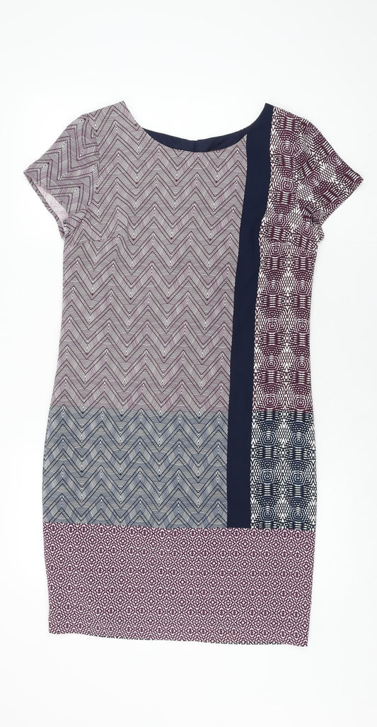 NEXT Womens Multicoloured Geometric Polyester Shift Size 6 Round Neck Zip