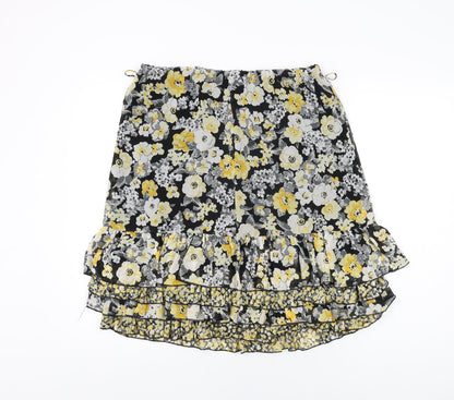 Marks and Spencer Womens Black Floral Polyester Skater Skirt Size 14