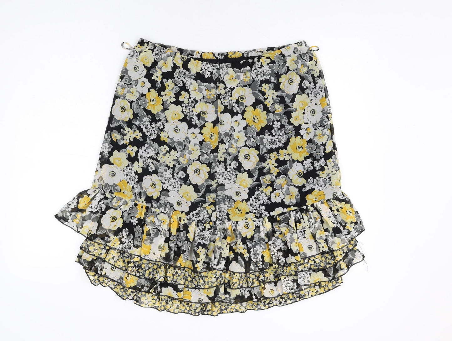 Marks and Spencer Womens Black Floral Polyester Skater Skirt Size 14