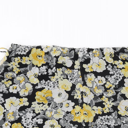 Marks and Spencer Womens Black Floral Polyester Skater Skirt Size 14