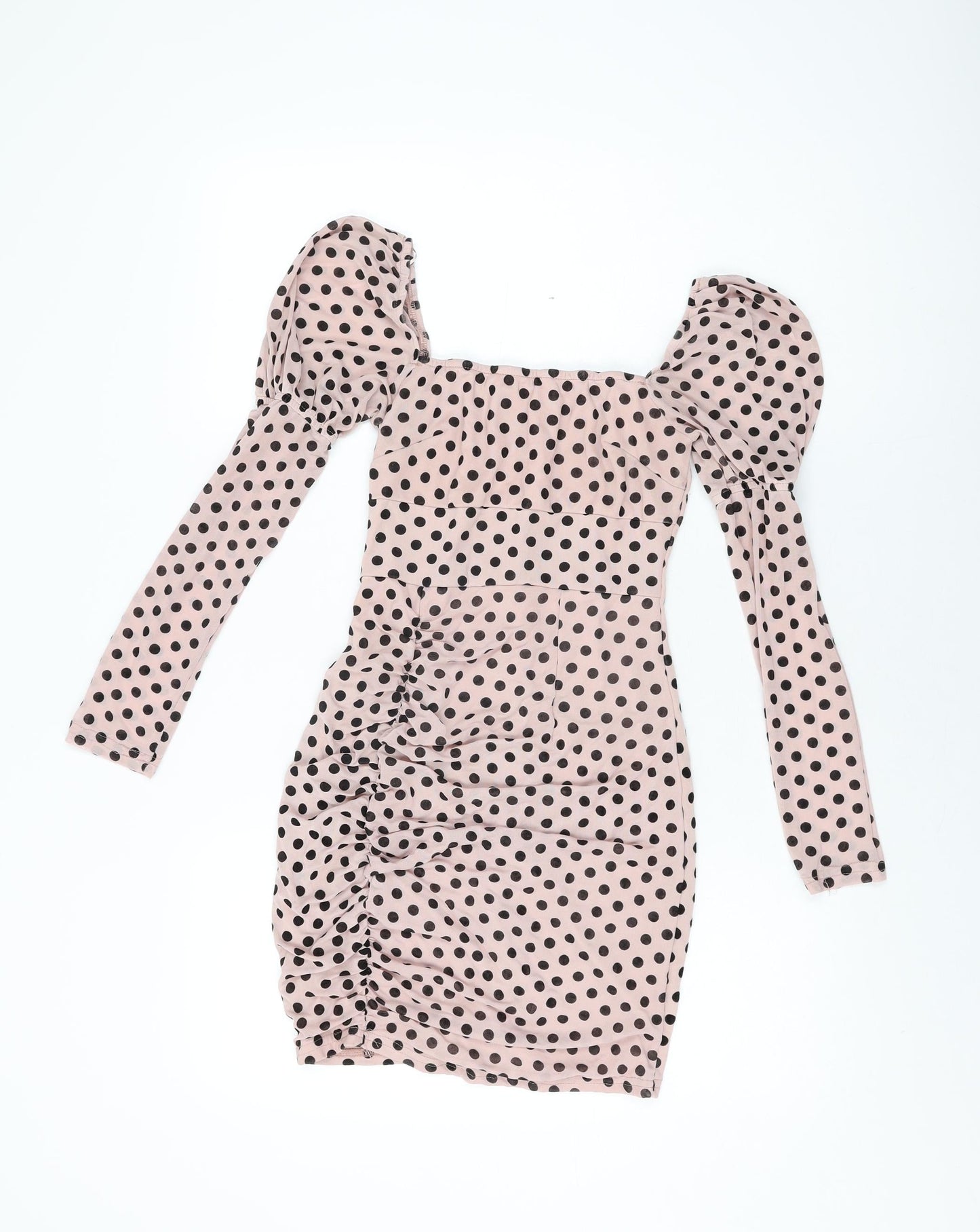 Quiz Womens Pink Polka Dot Polyester Bodycon Size 10 Square Neck Zip