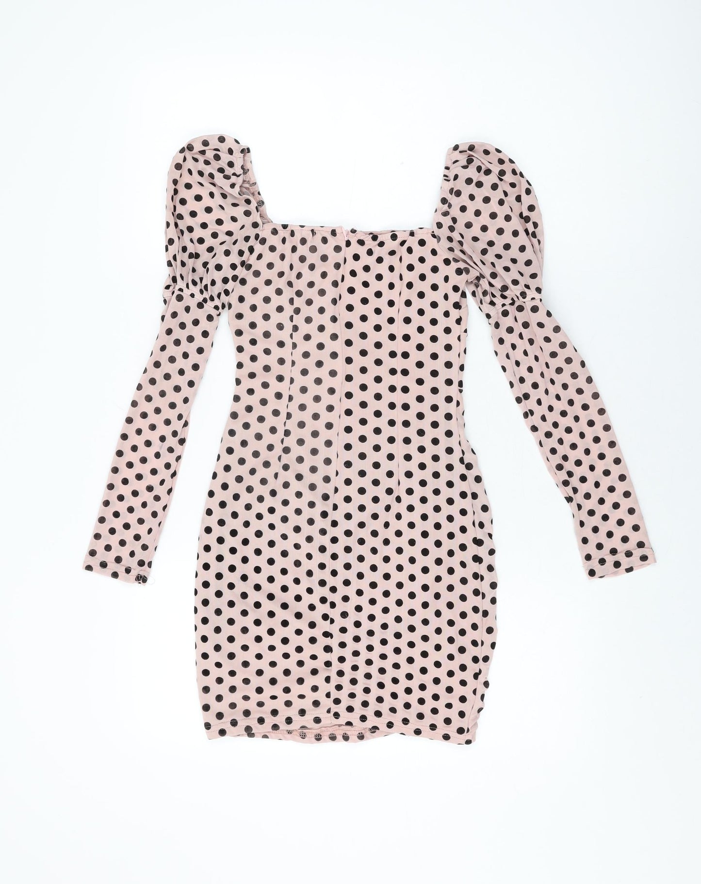 Quiz Womens Pink Polka Dot Polyester Bodycon Size 10 Square Neck Zip