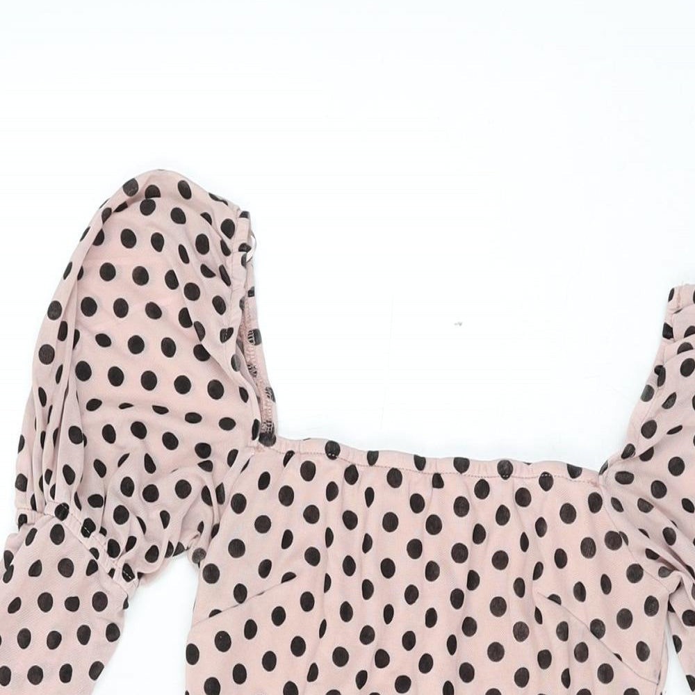 Quiz Womens Pink Polka Dot Polyester Bodycon Size 10 Square Neck Zip