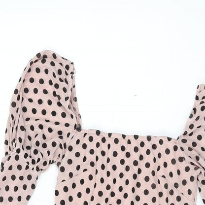 Quiz Womens Pink Polka Dot Polyester Bodycon Size 10 Square Neck Zip