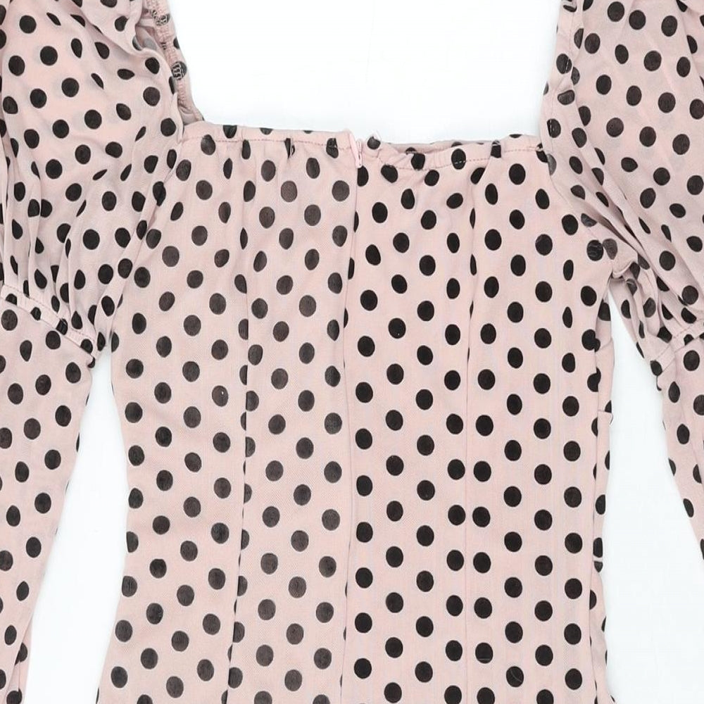 Quiz Womens Pink Polka Dot Polyester Bodycon Size 10 Square Neck Zip