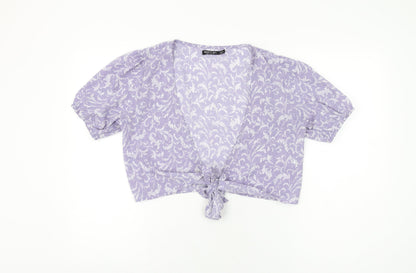 Nasty Gal Womens Purple Floral Polyester Wrap T-Shirt Size 8 V-Neck