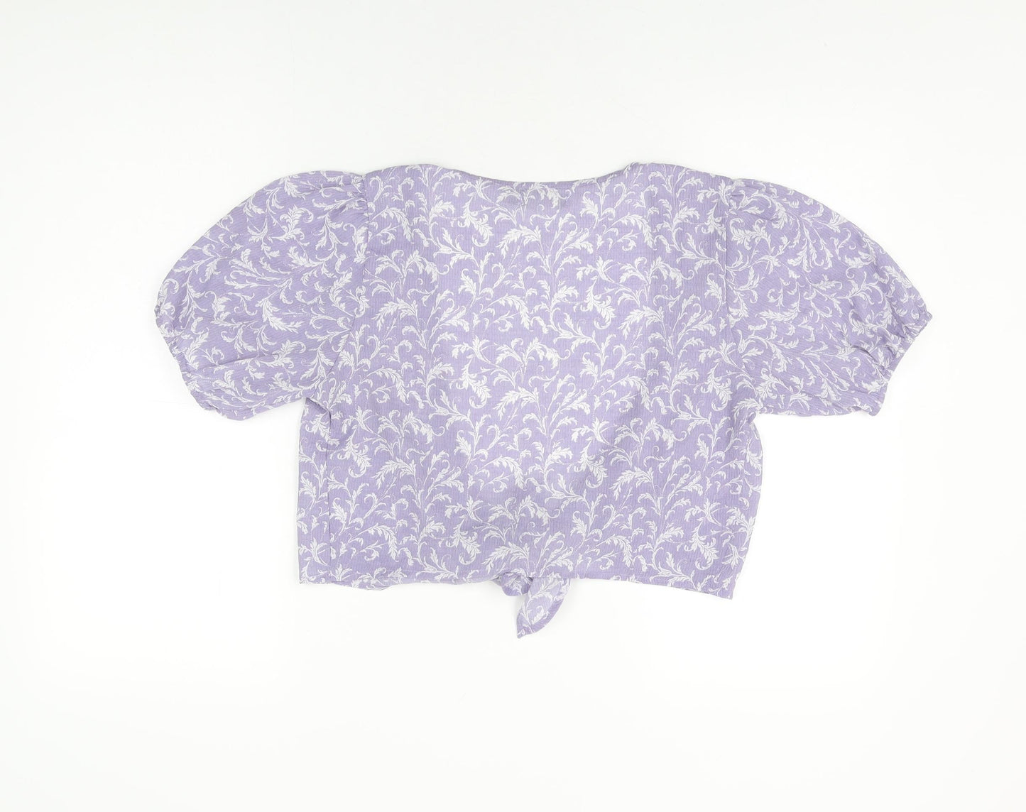 Nasty Gal Womens Purple Floral Polyester Wrap T-Shirt Size 8 V-Neck