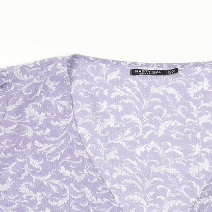 Nasty Gal Womens Purple Floral Polyester Wrap T-Shirt Size 8 V-Neck