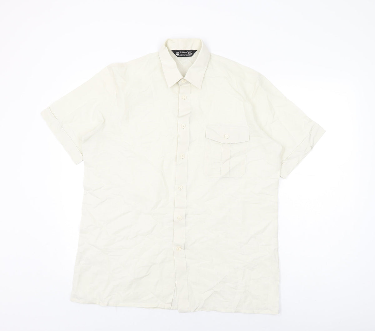 St Michael Mens Ivory Cotton Button-Up Size 39 Collared Button