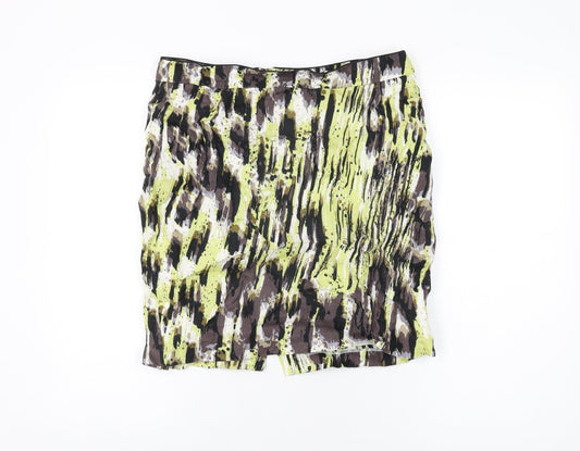 Marks and Spencer Womens Multicoloured Geometric Cotton Mini Skirt Size 14 Zip