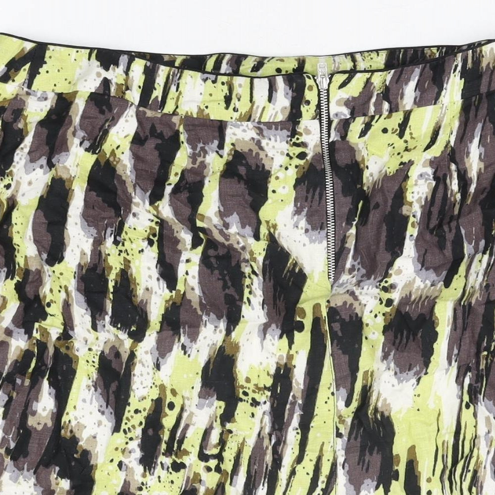 Marks and Spencer Womens Multicoloured Geometric Cotton Mini Skirt Size 14 Zip