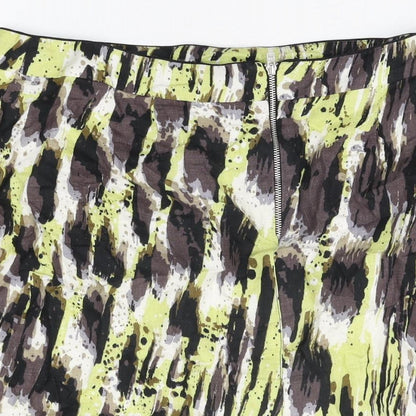 Marks and Spencer Womens Multicoloured Geometric Cotton Mini Skirt Size 14 Zip