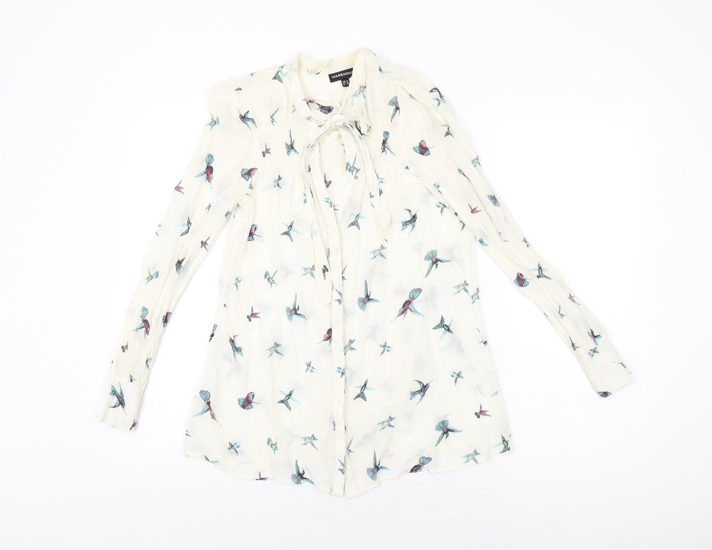 Womens UK Size 8 Warehouse Ivory Basic Button-Up