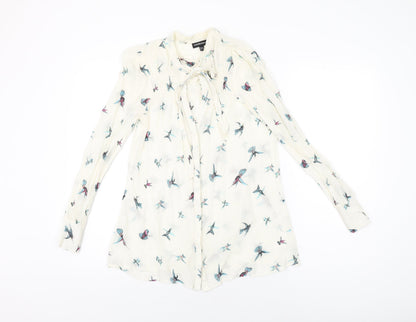 Womens UK Size 8 Warehouse Ivory Basic Button-Up