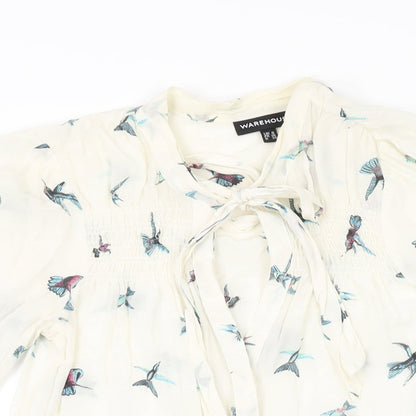 Womens UK Size 8 Warehouse Ivory Basic Button-Up
