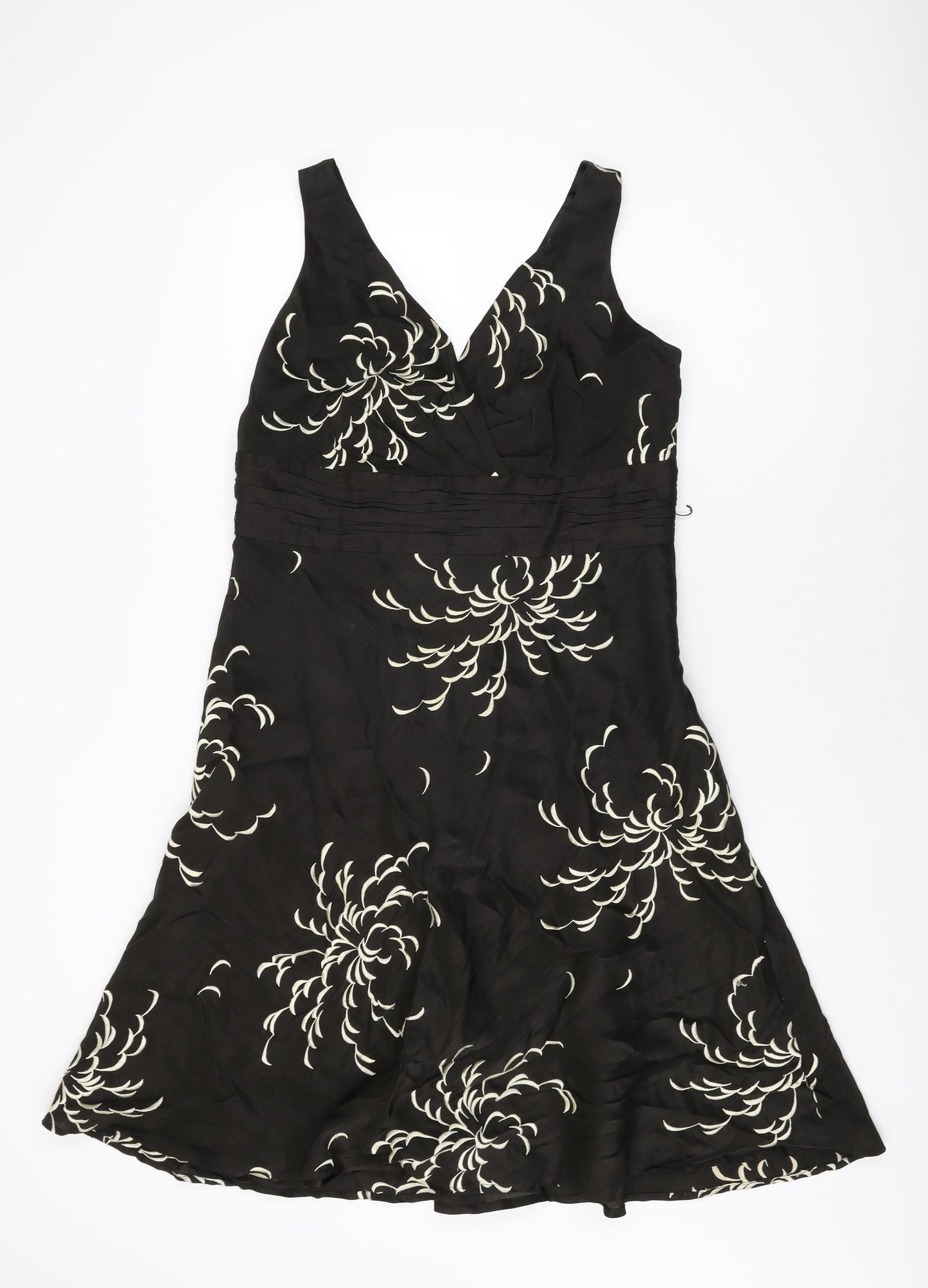 Monsoon Womens Brown Floral Linen A-Line Size 16 V-Neck Zip