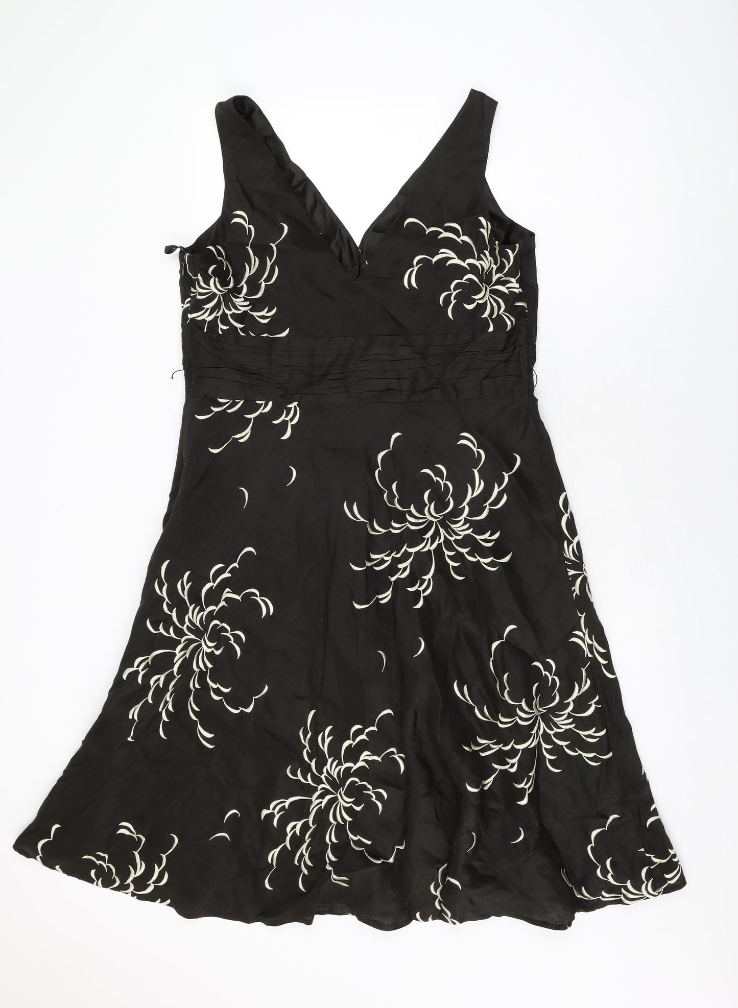 Monsoon Womens Brown Floral Linen A-Line Size 16 V-Neck Zip