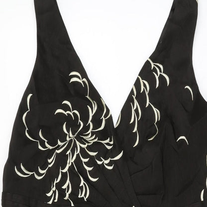 Monsoon Womens Brown Floral Linen A-Line Size 16 V-Neck Zip