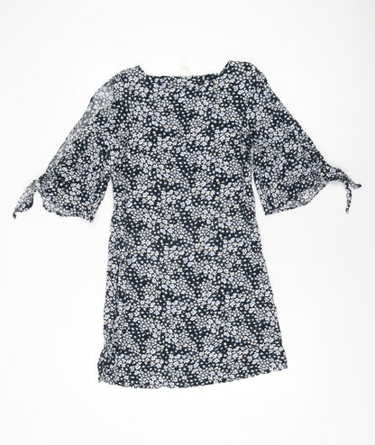 H&M Womens Blue Floral Viscose Shift Size 8 Round Neck Pullover