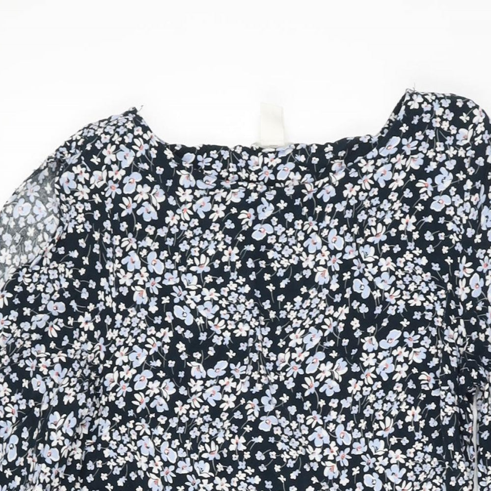 H&M Womens Blue Floral Viscose Shift Size 8 Round Neck Pullover