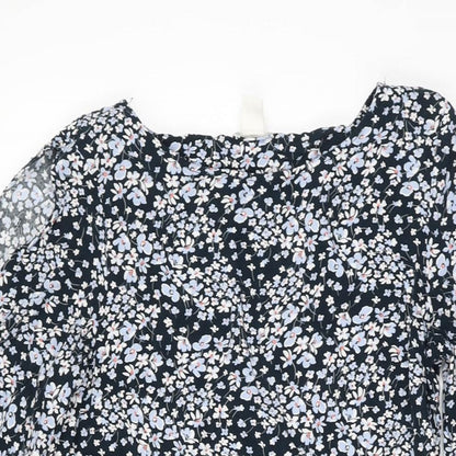H&M Womens Blue Floral Viscose Shift Size 8 Round Neck Pullover