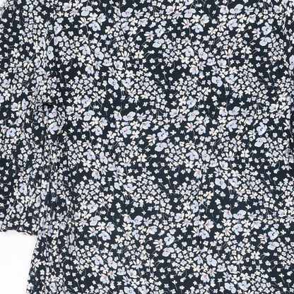 H&M Womens Blue Floral Viscose Shift Size 8 Round Neck Pullover