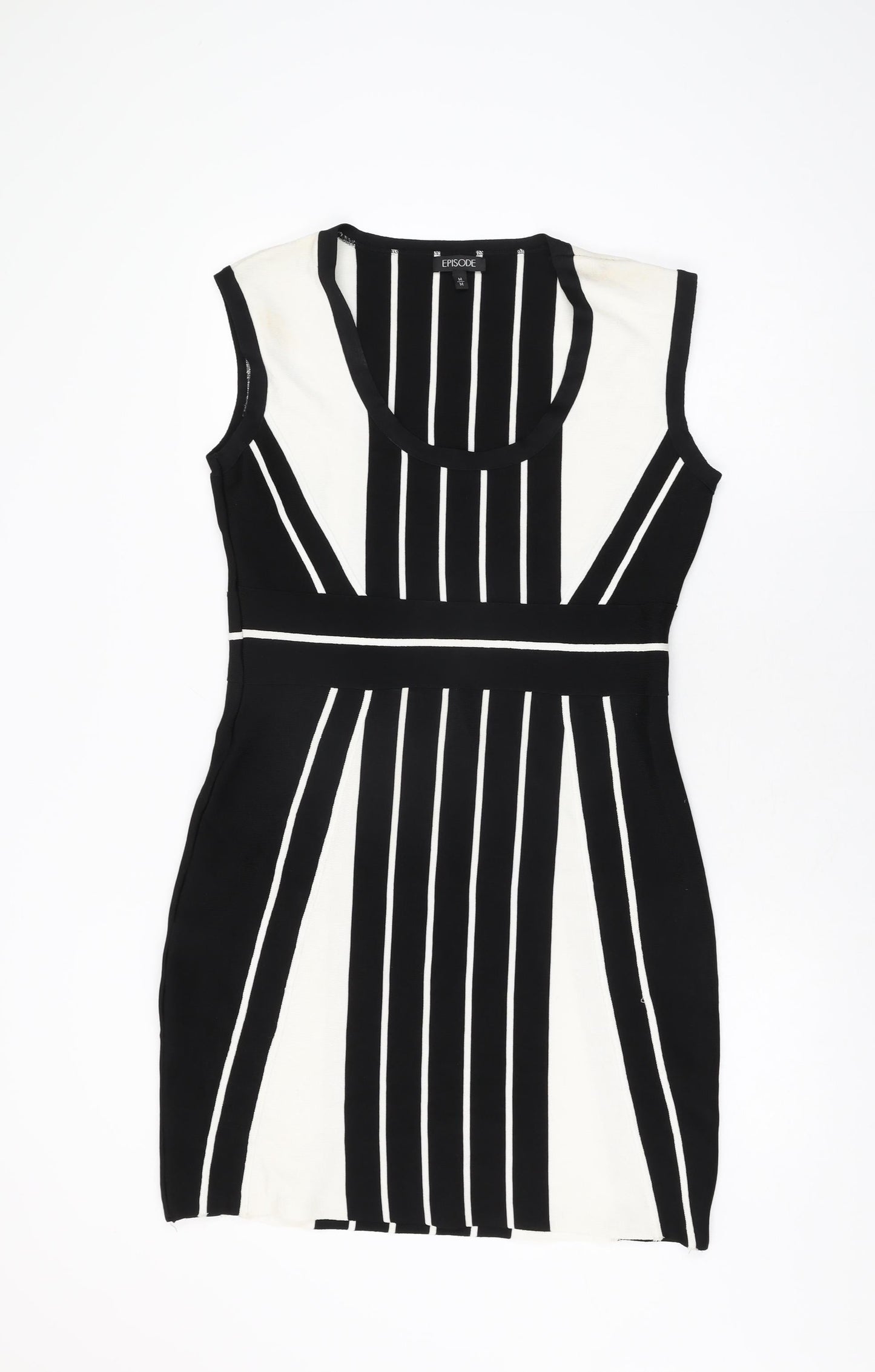 Episode Womens Black Geometric Viscose Bodycon Size M Scoop Neck Pullover