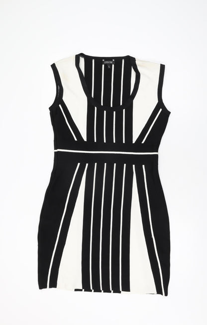 Episode Womens Black Geometric Viscose Bodycon Size M Scoop Neck Pullover